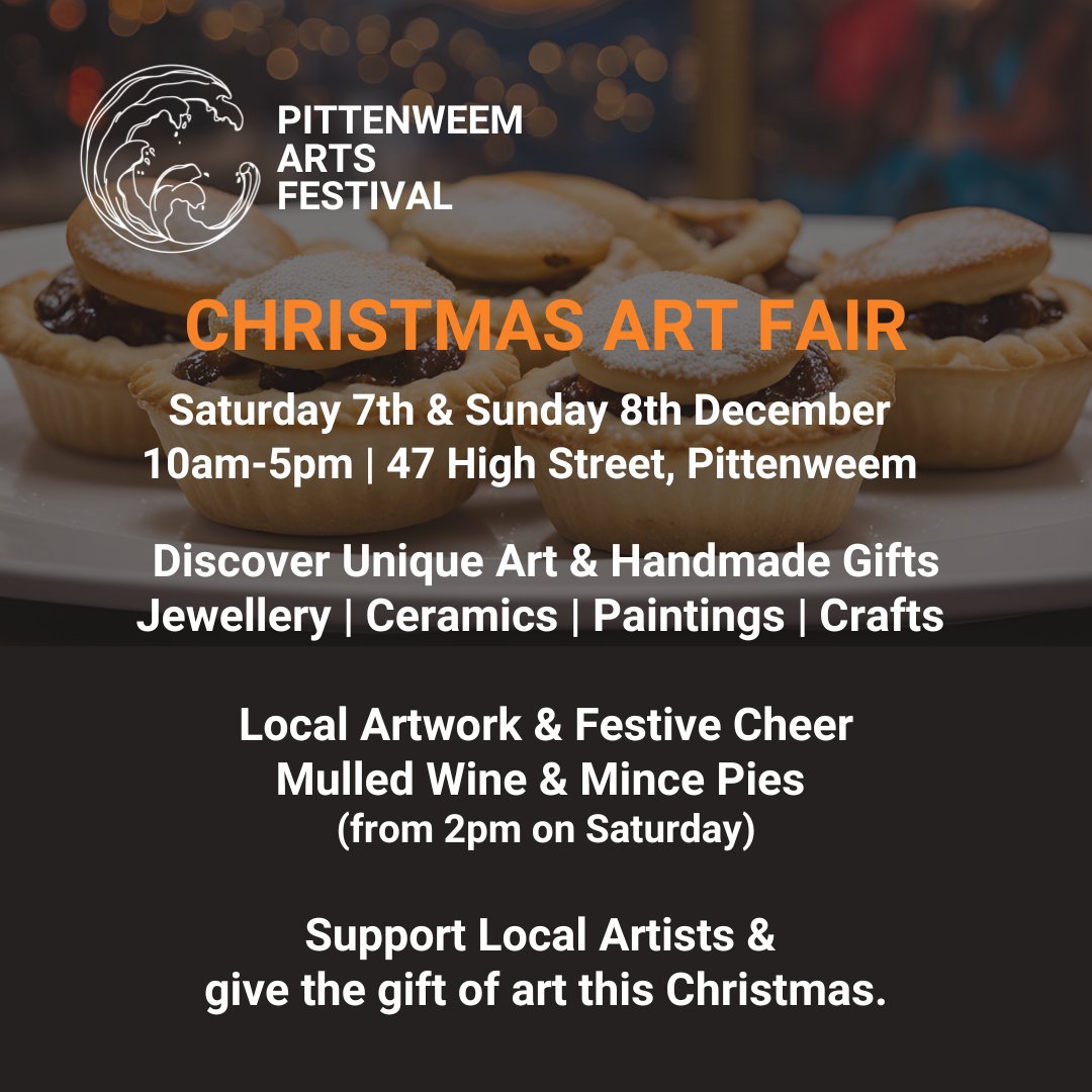 We're delighted to let you know that we will be running a Christmas Art Fair, get along to Pittenweem to see a wide variety of work from previous #pittenweemartsfestival artists. A great way to get your Christmas gifts. We look forward to seeing you there. You can read more by