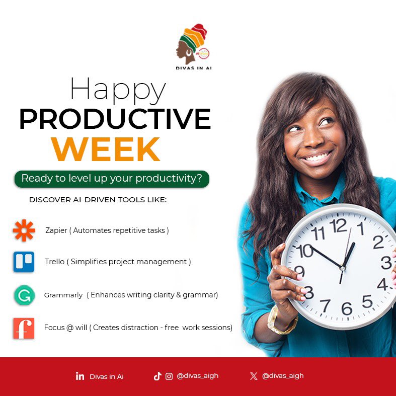 divas_aigh's tweet photo. Transform your workflow, reduce stress and unlock a more balanced life!
#DiAG #GrowwithDivas #WomeninAl
#AIProductivity #WomenInTech https://t.co/00CzGhPnSL