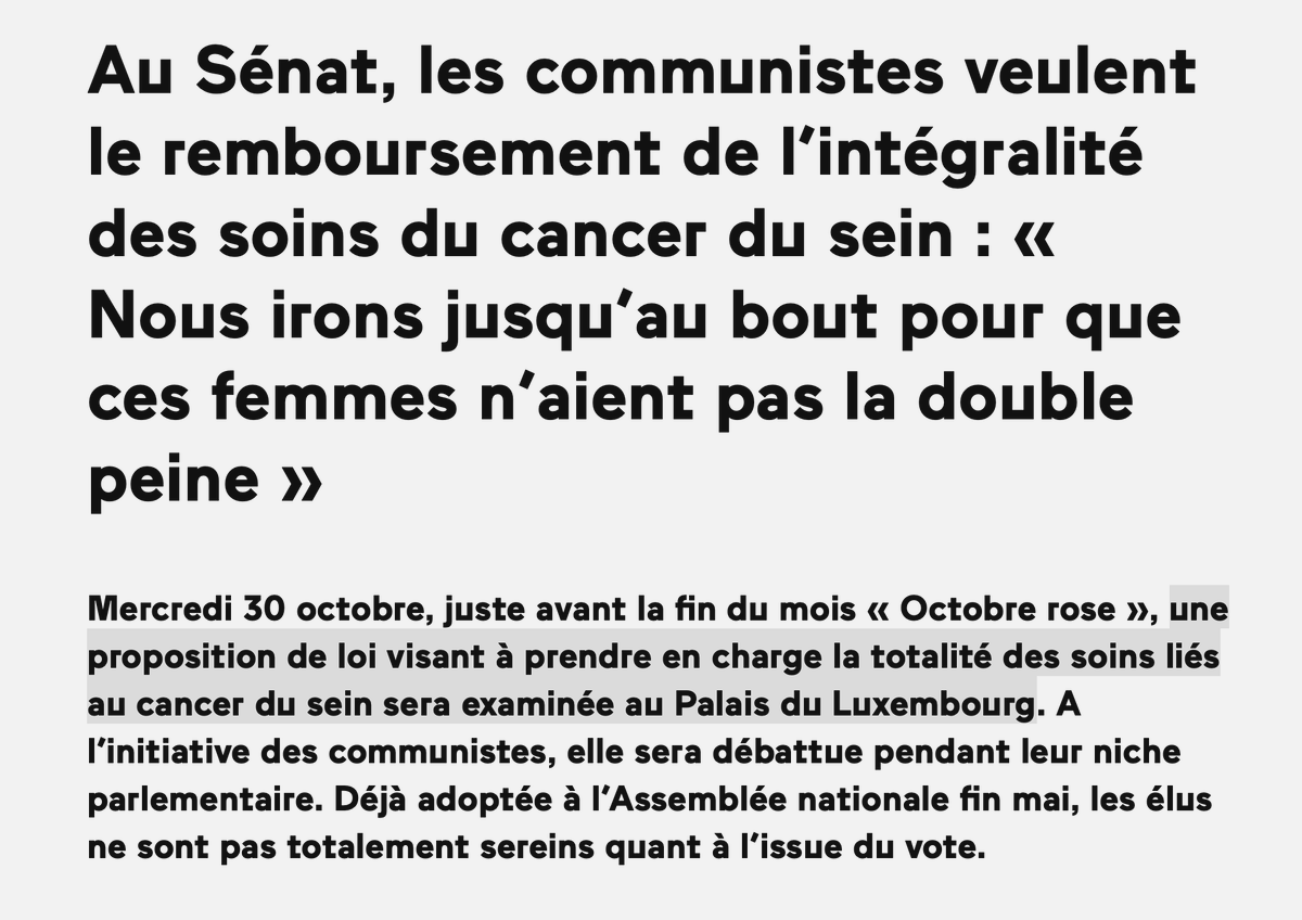 senateursCRCE's tweet photo. Ce mercredi, à partir de 16h30, dans le cadre de la niche parlementaire des @senateursCRCE, la PPL visant à prendre en charge la totalité des soins liés au cancer du sein sera examinée au Palais du Luxembourg avec @Apourceau, rapporteur. https://t.co/zaMuo8ADDz