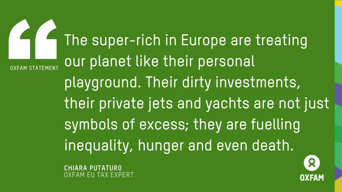 🚨 New Oxfam report: superyachts and jets of Europe’s elite emit more carbon pollution in a week than the world’s poorest 1% emits in a lifetime.

The study tracks the emissions from private jets, yachts &amp; polluting investments &amp; comes ahead of #COP29.

👉 oxfam.org/en/press-relea…
