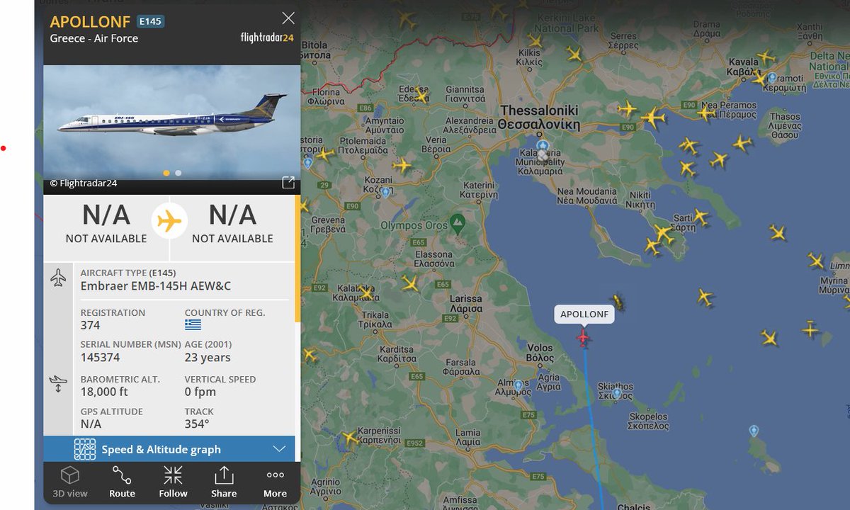 crispSV's tweet photo. #HellenicAirForce AWACS EMB-145H heading to #Thessaloniki military parade #OSINT #ochiday #OXI https://t.co/R9TlIvrHgr