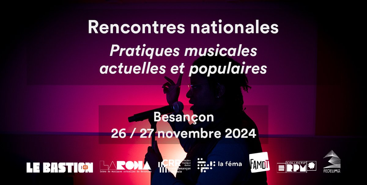 [ RENCONTRE NATIONALES - Pratiques musicales actuelles et populaires ]
● Découvrez les 30 premier·es intervenant·es de cette édition 2024, qui aura lieux à Besançon les 26-27 nov.
‣ Le programme 👉 bit.ly/ProgrammeRenco…
‣  S'inscrire aux rencontres 👉 bit.ly/SinscrireAuxRe…