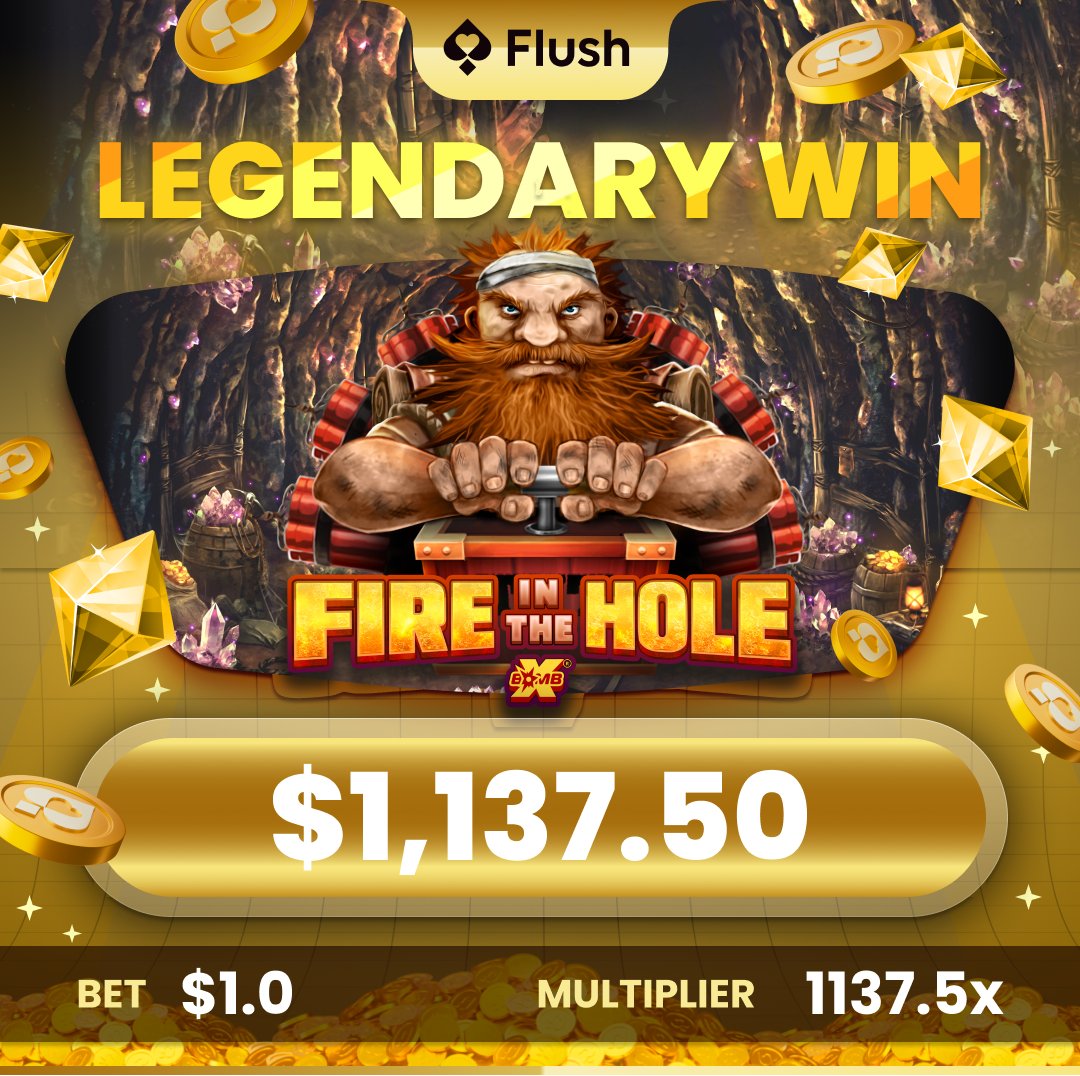 FlushCasino's tweet photo. 🔥 Legendary Win Alert! 🔥
Our fearless player struck gold in Fire in the Hole with a single $1 bet, scoring an explosive $1,137.50 win! 💣
Who’s ready to dig up their own big win? 💥
https://t.co/0R8qR1awA5
#FlushFam #FireInTheHole #LegendaryWin #BigWin #SpinToWin https://t.co/x4ixDZaCu5