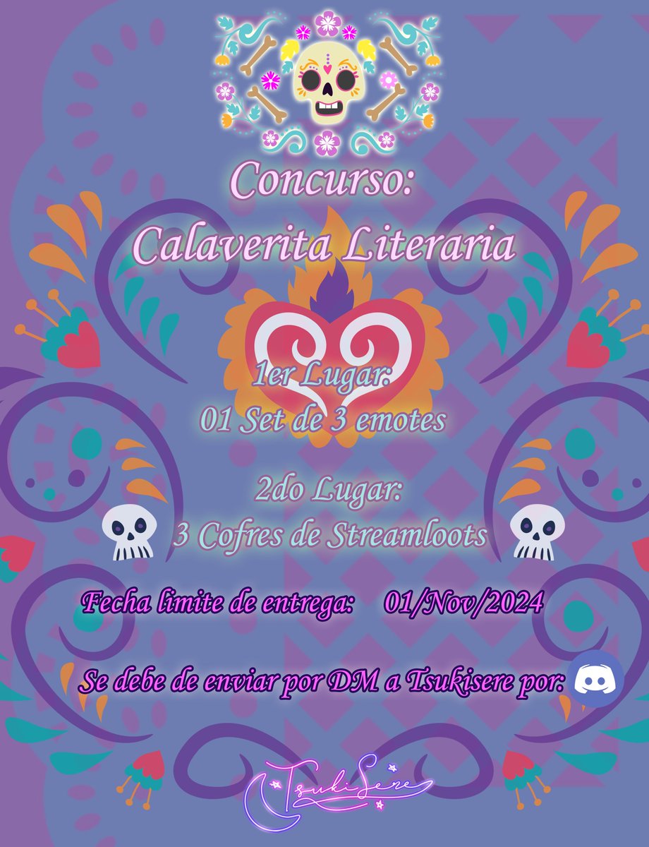 ☾✩☽🪷 Como lo dije el sabadito en STRUM!
A partir de hoy inicia el concurso Calaverita Literaria🪷☾✩☽
Solo se acepta 1 por persona y deberá hacérseme llegar por privado en Discord

¡Excelente inicio de Semana! 
#Calaveritas #DiadeMuertos #vtuber
