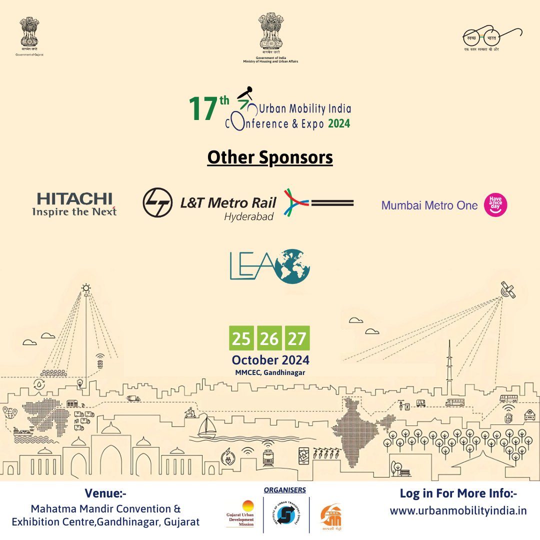 Other sponsors at the 17th Urban Mobility India Conference &amp; Expo 2024 

📅 October 25-27, 2024 | 📍 Gandhinagar, Gujarat
🌐 More info: urbanmobilityindia.in

#UMI2024 #UrbanTransport #SustainableCities #UrbanMobility
