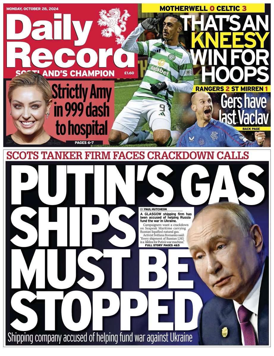 🇬🇧 Putin's Gas Ships Must Be Stopped

▫Glasgow shipping firm faces ban call for transporting Russian gas during Putin war against Ukraine
▫<a href="/paulhutcheon/">Paul Hutcheon</a>
👉is.gd/yRQN90👈

#frontpagestoday #UK <a href="/Daily_Record/">The Daily Record</a> 🇬🇧