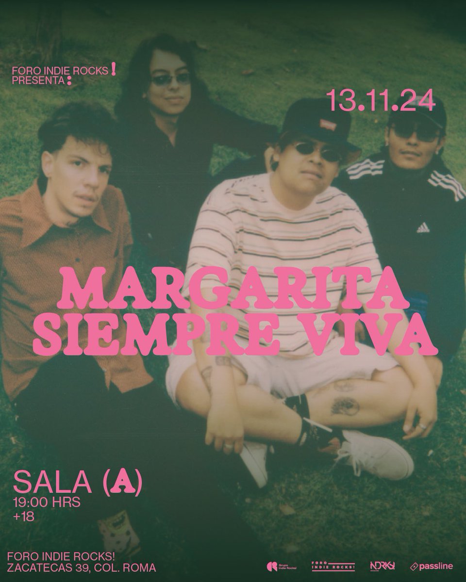 #Conciertos 
Una de las bandas más importantes de la escena colombiana de los últimos años regresa a México 🇲🇽 
<a href="/siemprevivamarg/">Margarita Siempre Viva</a> se presenta en el <a href="/ForoIndierocks/">Foro Indie Rocks!</a> este 13 de noviembre 

🎟️🎟️ vía <a href="/PasslineMexico/">Passline Mx</a>