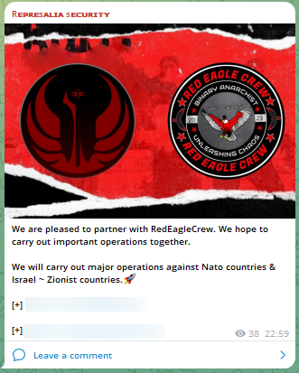 FalconFeedsio's tweet photo. 🚨 Alert: New Hacktivist Alliance 🚨

Represalia Security and Red Eagle Crew have officially announced a new alliance. They have recently been targeting  India, Thailand, China, Taiwan, France, Uzbekistan, and Israel.

#CTI #ThreatIntel #InfoSec #CyberAttack https://t.co/FDDWFO7E8e
