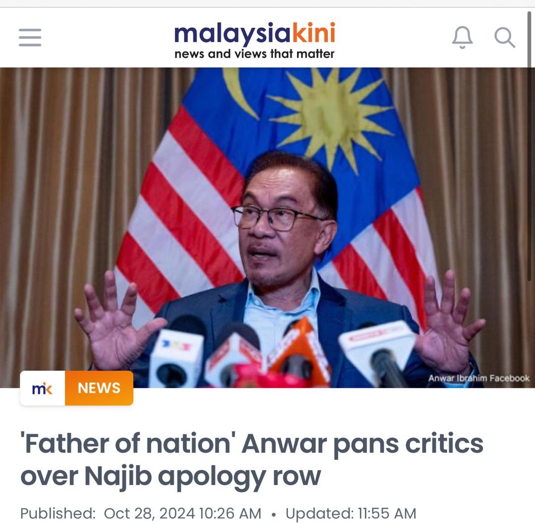 1. Firstly, the PM is not the “father of the nation”. That is a feudal concept which is not in our Constitution, and is against the spirit of reform. 
2. Secondly there are good reasons why social media/ the internet exploded in anger when Anwar accepted Najib’s apology. 
3. Let