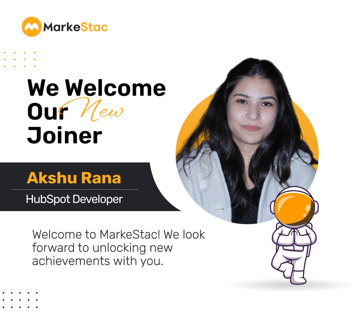 markestac's tweet image. 🚀 Exciting News! We’re thrilled to welcome 𝗔𝗸𝘀𝗵𝘂 𝗥𝗮𝗻𝗮, our new HubSpot Developer at MarkeStac! Akshu brings her development expertise to help us create custom HubSpot solutions and drive innovation. Let’s unlock new possibilities together!
#HubSpotDeveloper #MarkeStac
