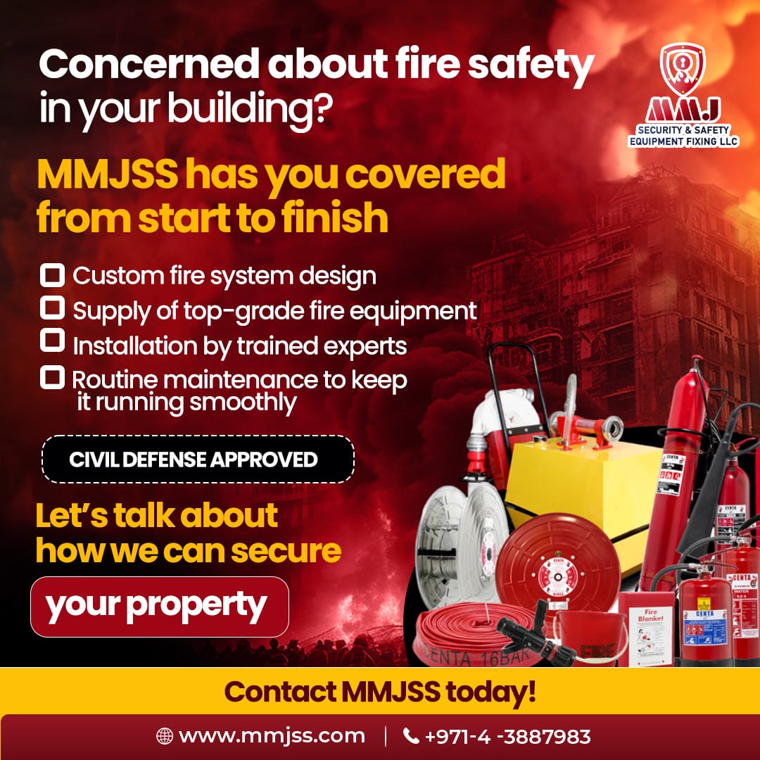 MMJSS2's tweet image. Protect your building with MMJSS’s comprehensive fire safety solutions! 
𝗖𝗼𝗻𝗻𝗲𝗰𝘁 𝘄𝗶𝘁𝗵 𝗠𝗠𝗝𝗦𝗦 𝘁𝗼𝗱𝗮𝘆!
🌐Visit: mmjss.com
☎Call us at +971-4-3887983
📩Mail: info@mmjss.ae
#MMJSS #MMJSecurityandSafety #fireprotectionsystem #fireprotectionservices