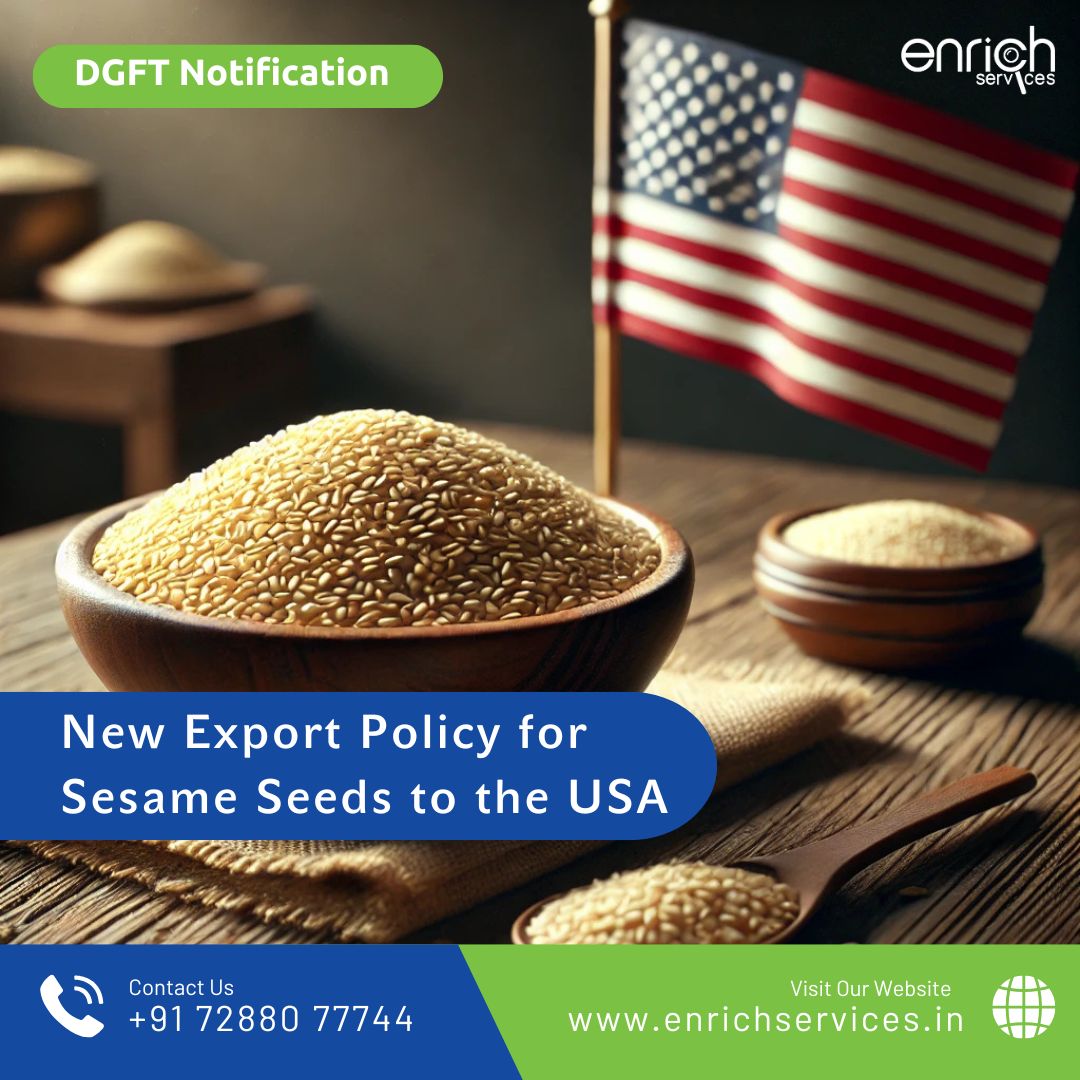 enrich_services's tweet photo. Important update for exporters! From November 16, 2024, sesame seed exports to the USA require an IOPEPC-issued export certification within two days of request. https://t.co/isR1pqJh6p
#Enrichprofessionalservices #Enrichservices #SesameSeedExports #ExportCertification #Quality https://t.co/Sv8jhldFCi
