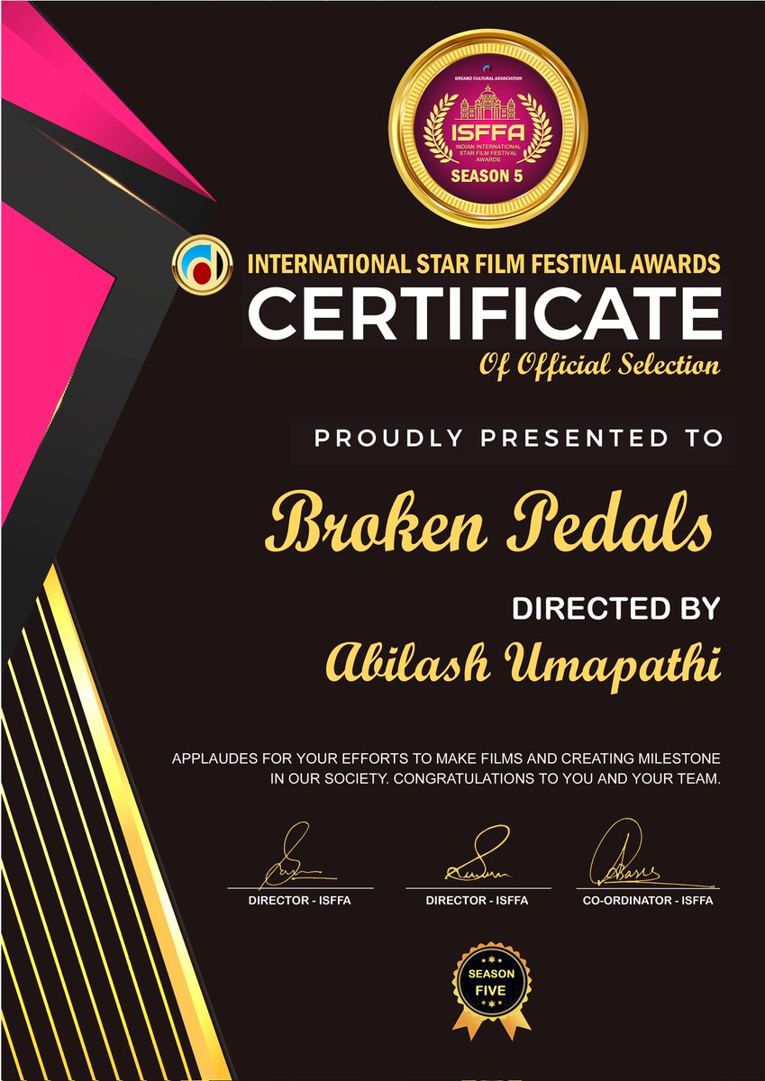 Abilashdir_'s tweet image. Happy share that my shortfilm #Brokenpedals has been officially selected in two film festivals. Gratitude.