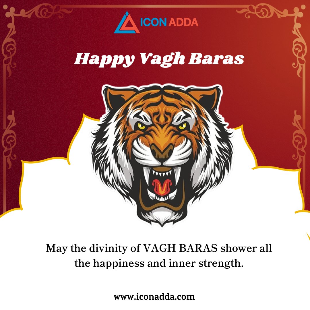 iconadda's tweet photo. "Happy Vagh Baras!🐯 May the divine power of this day bring you happiness, strength, and prosperity. Celebrate with us!" 
Explore Now..@iconadda !

#VaghBaras #FestivalVibes #IconAdda #IndianFestivals #TigerSpirit #Happiness #DivineBlessings #FestivalCelebration #IconDesign https://t.co/qBVzLyDV6C