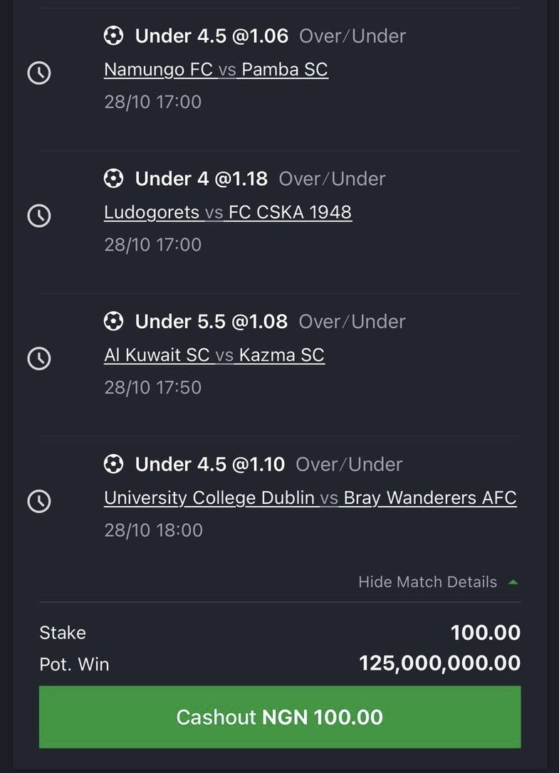 Under 5.5 goals On Sportybet Win 100M Ready 

Code is Ready Who is Ready?
Say boom if you are ready &amp; Like this post ❤️
