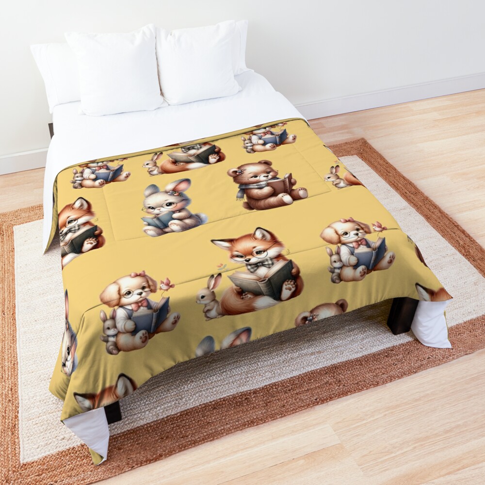HurmerintaArt's tweet image. Cute Animals Reading Books. Pattern design. Yellow background. Especially charming on textile products. 

New design!

#comforters #ShirtsForKids #Shirts 
redbubble.com/i/comforter/un… #findyourthing #redbubble
