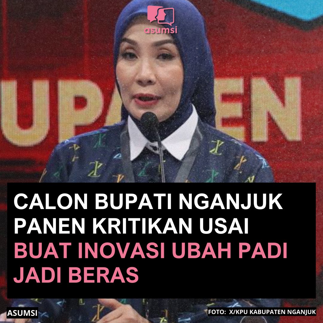 Calon Bupati Nganjuk, Jawa Timur, Ita Triwibawati memanen kritikan publik lantaran mengusulkan inovasi untuk mengubah padi menjadi beras. 

Hal itu Ita sampaikan dalam debat perdana Pilgub Nganjuk 2024, pada Rabu (16/10/2024) lalu.

Video ada di-tweet selanjutnya.