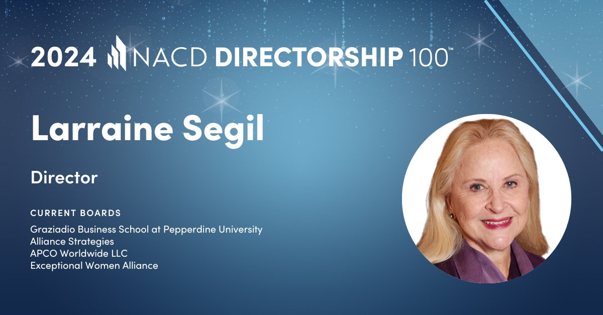Congratulations <a href="/lsegil/">Larraine Segil</a> on being named a 2024 <a href="/NACD/">National Association of Corporate Directors</a>  Directorship 100 honoree, you're an exceptional business woman and an inspiration -  the whole reason why I went to business school! exceptionalwomenalliance.com/so/cePAU2af1?l…