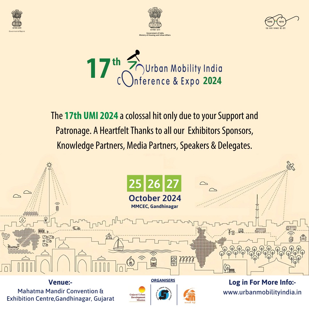 The 17th UMI 2024 a colossal hit only due to your Support and Patronage. A Heartfelt Thanks to all our  Exhibitors Sponsors, Knowledge Partners, Media Partners, Speakers &amp; Delegates.

#UMI2024 #UrbanTransport #SustainableCities #UrbanMobility