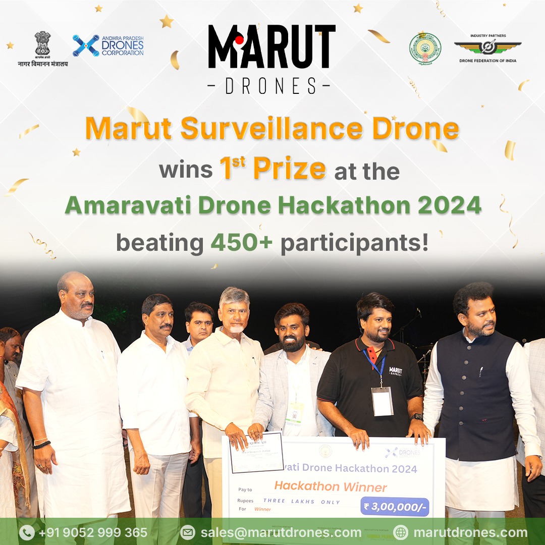 Marut Drones (@marutdrones1) on Twitter photo We are thrilled to announce that Marut Surveillance Drone has won 1st Prize at the Amaravati Drone Hackathon 2024, standing out among 450+ participants! This achievement reflects our team’s dedication to innovation and excellence in drone technology.
<a href="/ncbn/">N Chandrababu Naidu</a> <a href="/RamMNK/">Ram Mohan Naidu Kinjarapu</a> <a href="/katchannaidu/">Kinjarapu Atchannaidu</a> We are thrilled to announce that Marut Surveillance Drone has won 1st Prize at the Amaravati Drone Hackathon 2024, standing out among 450+ participants! This achievement reflects our team’s dedication to innovation and excellence in drone technology.
<a href="/ncbn/">N Chandrababu Naidu</a> <a href="/RamMNK/">Ram Mohan Naidu Kinjarapu</a> <a href="/katchannaidu/">Kinjarapu Atchannaidu</a>