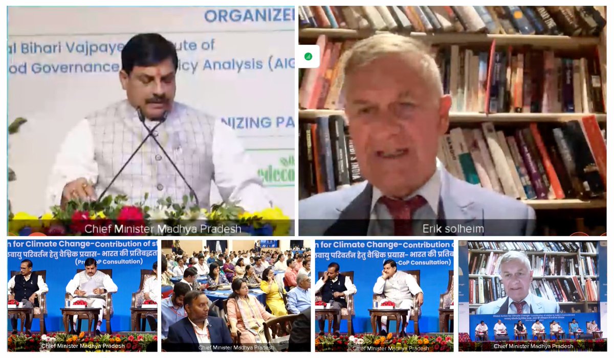 ErikSolheim's tweet photo. Madhya Pradesh 🇮🇳 has great opportunities for climate leadership.

Two weeks before the start of UN climate talks in Baku, the Indian state of Madhya Pradesh hosted climate consultations in Bhopal. I was honored to speak.

Chief Minister Mohan Yadav and many state leaders were present.

Here are 4 oppotunities for green leadership from the state:

* Embracing the renewable economy and become a center for solar, wind and hydro. Madhya Pradesh already hosts the worlds largest floating solar plant at Omkareshwar.

* Building upon the astonishing natural beaty of the state and tap into the voluntary Carbon market to finance protection of forests and wetlands, natural farming.

* Leading in the circular economy. Indore is the cleanest city in India and shows that a rapidly growing development city can create a circular waste model.

* Providing global spiritual leadership based on the amazing heritage of Bharat with the Adi Shankara Oneness Center, Ujjain as the historical city of mathematics and all the wonderful age old Indian thinking highligting the bonds between humans and nature.