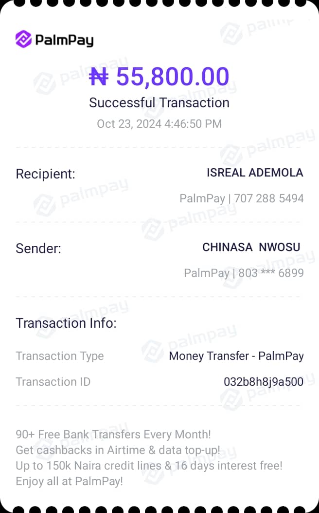 Slash427's tweet photo. @palmpay_ng @DavidHundeyin @cenbank These are some of the receipts paid into the palmpay account.. the agent name is Mr Iseral Adimola phone number 07072885494 https://t.co/aacedjpcDy