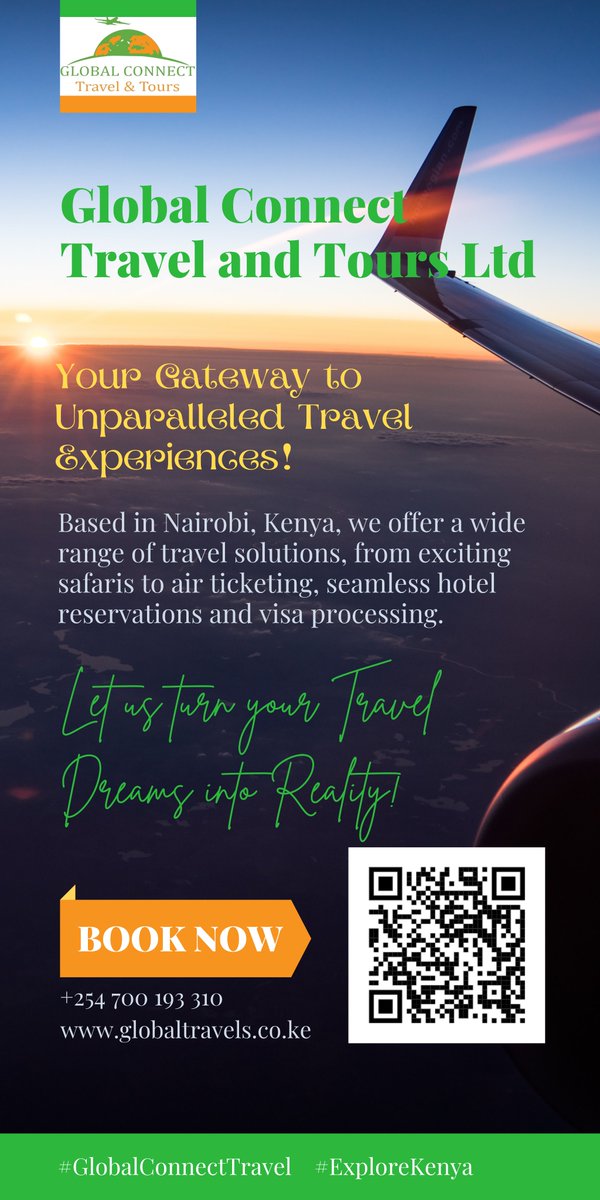 globalconnect89's tweet photo. Global Connect Travel and Tours Ltd is your gateway to unparalleled travel experiences! We offer a wide range of travel solutions, from exciting safaris to air ticketing, seamless hotel reservations and visa processing. https://t.co/gjzhVBJdYd
#GlobalConnectTravel
#ExploreKenya https://t.co/TCp4GzY2HH