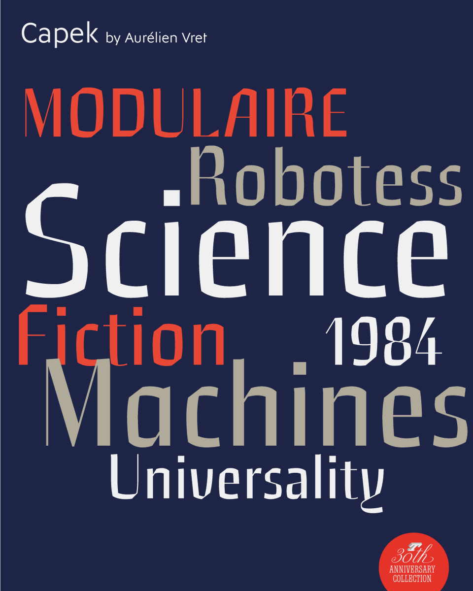 typofonderie's tweet photo. Capek – part of the five new typefaces designed for the Typofonderie 30th Anniversary – is a blackletter sans serif, whose forms are inspired by the technophile universe and science fiction.

➽ https://t.co/FM54KaCG1s
By @aurelien_vret https://t.co/zdWJgLtQKU