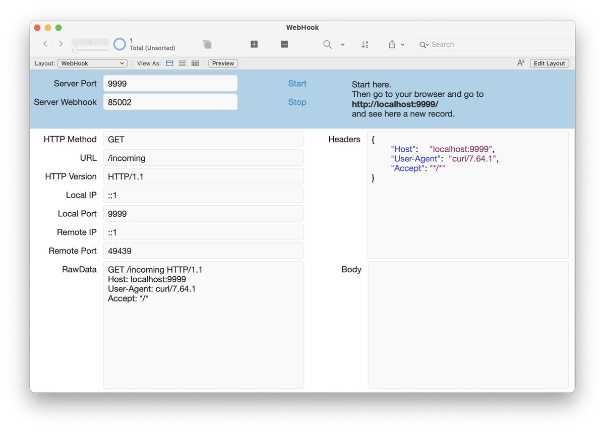 MBSPlugins's tweet image. WebHook Introduction

Our MBS #FileMaker Plugin in version 11.5 comes with a new WebHook functionality.

Receive notifications from web services like phone systems in #ClarisFileMaker.

mbsplugins.de/archive/2021-1…