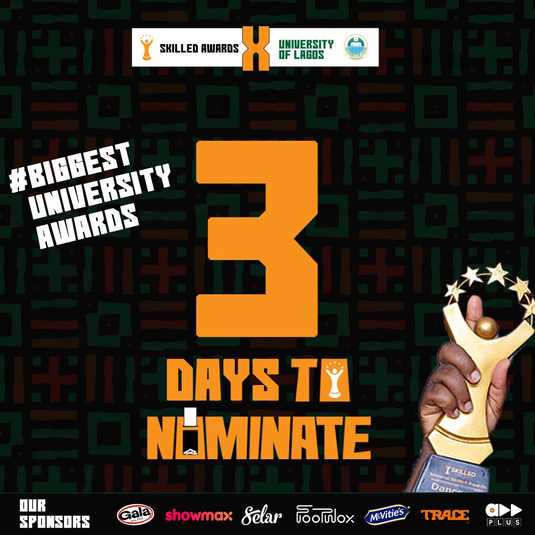 skilledawards's tweet photo. 🔥 The BIGGEST University Awards nominations are here! 🤩🤩 Just 3 days left to nominate your faves! 😍

Are you ready, Unilag? 🌟 Don’t miss out!

https://t.co/2LyHIxp9iU https://t.co/q0N8xeII0b