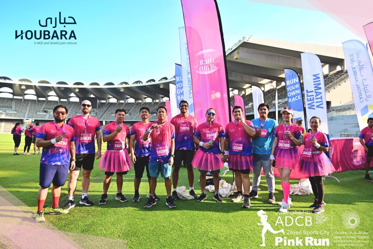 Team <a href="/HoubaraDefence/">Houbara Defence & Security</a> earned their medals for finishing 10km, 5km, and 3km races to boost breast cancer awareness at this year's #ADCBPinkRun