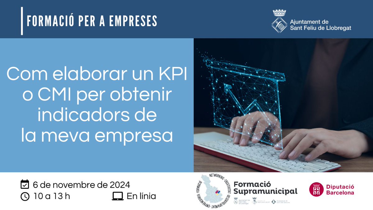 Promoció Econòmica Sant Feliu (@promoecosf) on Twitter photo #Formació #pime | Curs "𝗖𝗼𝗺 𝗲𝗹𝗮𝗯𝗼𝗿𝗮𝗿 𝘂𝗻 𝗞𝗣𝗜 𝗼 𝗖𝗠𝗜 𝗽𝗲𝗿 𝗼𝗯𝘁𝗲𝗻𝗶𝗿 𝗶𝗻𝗱𝗶𝗰𝗮𝗱𝗼𝗿𝘀 𝗱𝗲 𝗹𝗮 𝗺𝗲𝘃𝗮 𝗲𝗺𝗽𝗿𝗲𝘀𝗮"
🗓️ 6 de NOV
🕟 10 a 13h
💻 Virtual
✅ Info: tuit.cat/Ilh5k
Organitza <a href="/ajsantfeliu/">Ajuntament de Sant Feliu de Llobregat</a>, <a href="/promodespi/">Promodespí</a>, <a href="/santjustcat/">santjustcat</a> i <a href="/diba/">Diputació de Barcelona</a> #Formació #pime | Curs "𝗖𝗼𝗺 𝗲𝗹𝗮𝗯𝗼𝗿𝗮𝗿 𝘂𝗻 𝗞𝗣𝗜 𝗼 𝗖𝗠𝗜 𝗽𝗲𝗿 𝗼𝗯𝘁𝗲𝗻𝗶𝗿 𝗶𝗻𝗱𝗶𝗰𝗮𝗱𝗼𝗿𝘀 𝗱𝗲 𝗹𝗮 𝗺𝗲𝘃𝗮 𝗲𝗺𝗽𝗿𝗲𝘀𝗮"
🗓️ 6 de NOV
🕟 10 a 13h
💻 Virtual
✅ Info: tuit.cat/Ilh5k
Organitza <a href="/ajsantfeliu/">Ajuntament de Sant Feliu de Llobregat</a>, <a href="/promodespi/">Promodespí</a>, <a href="/santjustcat/">santjustcat</a> i <a href="/diba/">Diputació de Barcelona</a>