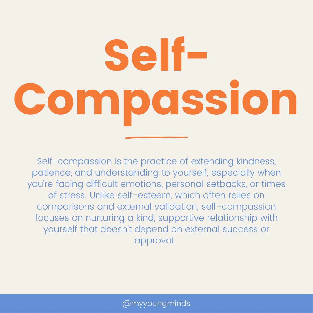 myyoungminds's tweet photo. Part 1:

Self-compassion is all about treating yourself with the same kindness, patience, and understanding that you’d show to a friend. It’s acknowledging your struggles, accepting imperfections, and being gentle with yourself even during tough times. Many of us are our own harshest critics, but learning to show ourselves compassion can improve our mental well-being, resilience, and happiness. This week, we’ll explore what self-compassion really is, why it’s so important, and practical ways to make it part of our lives. Join us on this journey to embrace self-kindness together! 🌱💙 #SelfCompassion #MentalHealthAwareness #YoungMindsMalaysia
