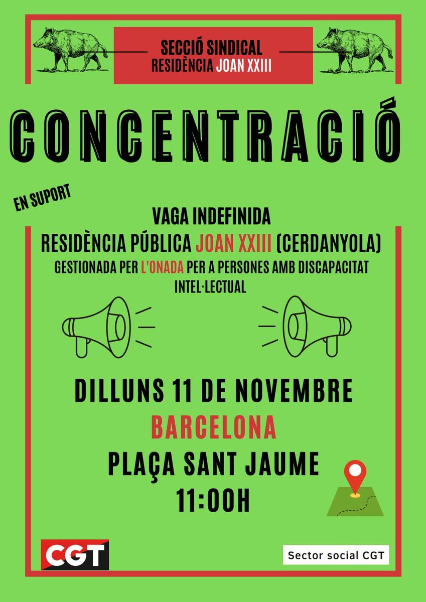 El dilluns 11/11 a les 11:00 del matí convoquem a tothom a donar suport a la nostra vaga a la plaça Sant Jaume de Barcelona!! 18 mesos de vaga indefinida han d'acabar amb victòria de les treballadores! A per totes! Ara o mai! Necessitem tot el suport!