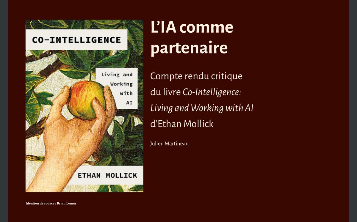Florence Le Bras 🍀 (@florencelebras) on Twitter photo #Enseignement #IA « L'IA comme partenaire »
Compte rendu critique du livre Co-Intelligence: Living and Working with Al d'Ethan Mollick <a href="/AQPedCol/">Association québécoise de pédagogie collégiale</a> calameo.com/aqpc/read/0067… #Enseignement #IA « L'IA comme partenaire »
Compte rendu critique du livre Co-Intelligence: Living and Working with Al d'Ethan Mollick <a href="/AQPedCol/">Association québécoise de pédagogie collégiale</a> calameo.com/aqpc/read/0067…
