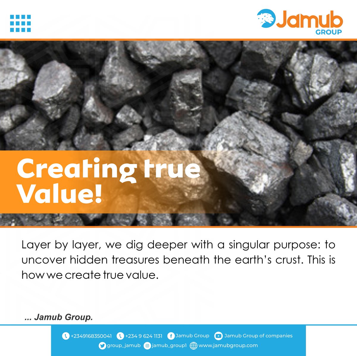 group_jamub's tweet photo. We dig deep into the earth with the singular purpose of creating true value.
#jamubgroup #treasure #earthcrust #truevalue #mining #thinkjamubthinksolutions. https://t.co/ruunlL0D1z
