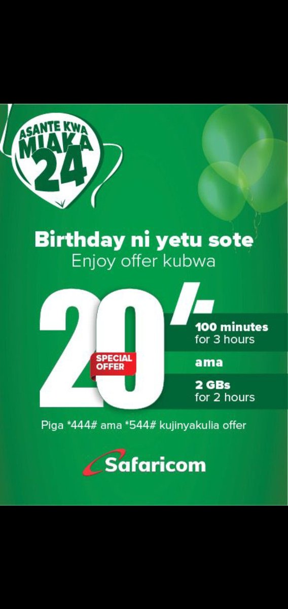 Happy 24th birthday <a href="/SafaricomPLC/">Safaricom PLC</a>. Btw i still use the first number i got after kumaliza highschool.  Nkaingia blaze safaricom. I love the 1 gb free on  bday . Ukisota mzazi atingize mpesa.  Mko na memories kama hizi? <a href="/mwamiyes/">DON</a>
<a href="/Kelvinmwendwa__/">Mwendwa</a> 
 #SafaricomAt24
#AsanteKwaMiaka24