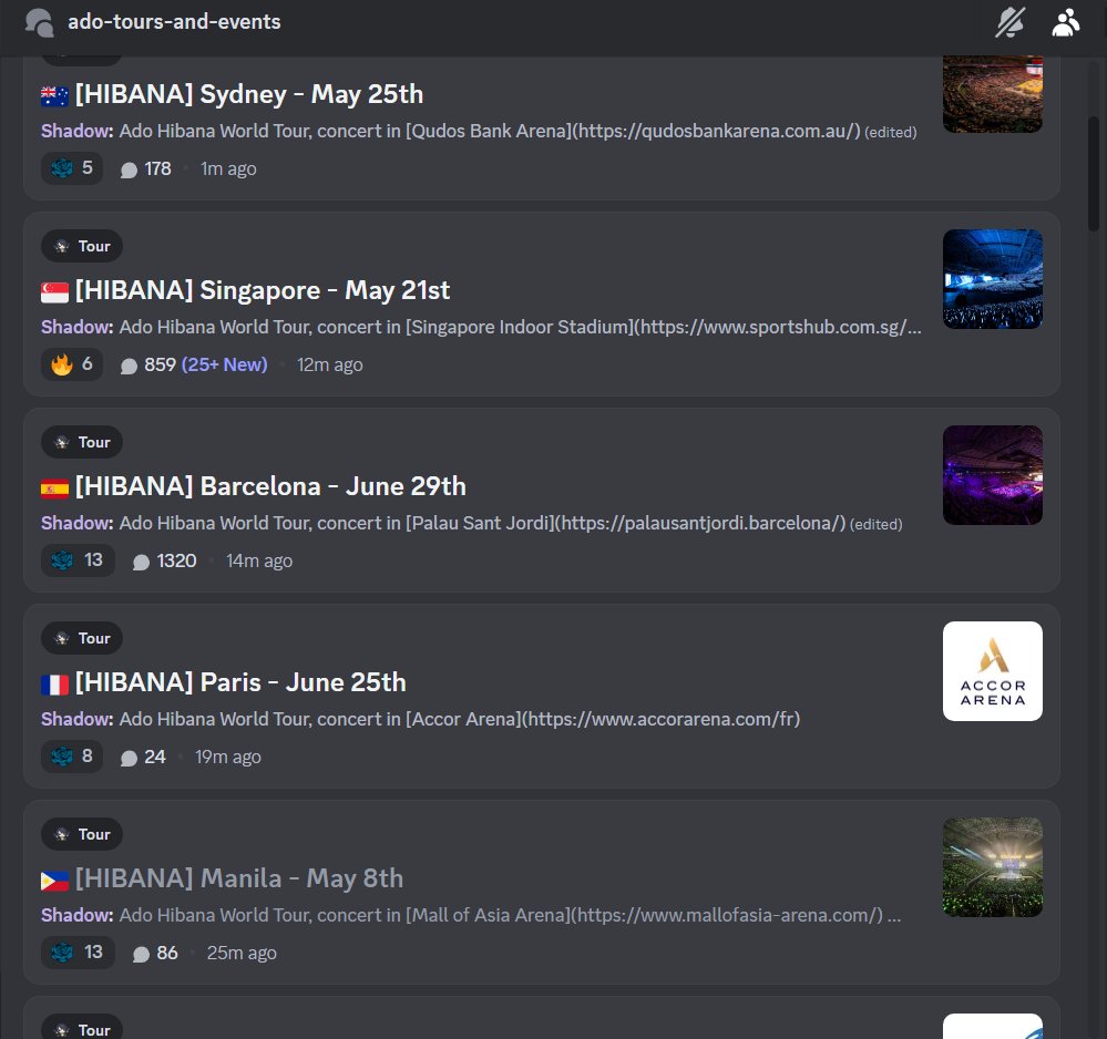 AdoHangoutDC's tweet image. Ado fans who plan to attend Ado's 2nd World Tour and looking for ticketing advice, venue details, or travel tip discord.gg/ado1024 has dedicated venue chats for discussions where fellow adomins who have previous experience in going concerts are happy to help!  #Ado