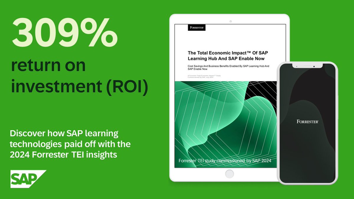lynnbannerman1's tweet image. Customers achieved significant return on investment using #SAPLearningHub and #SAPEnableNow to improve teams’ training. Find out how by reading our commissioned Forrester Total Economic Impact™ Study.
Learn more:  imsap.co/6013S8KI7