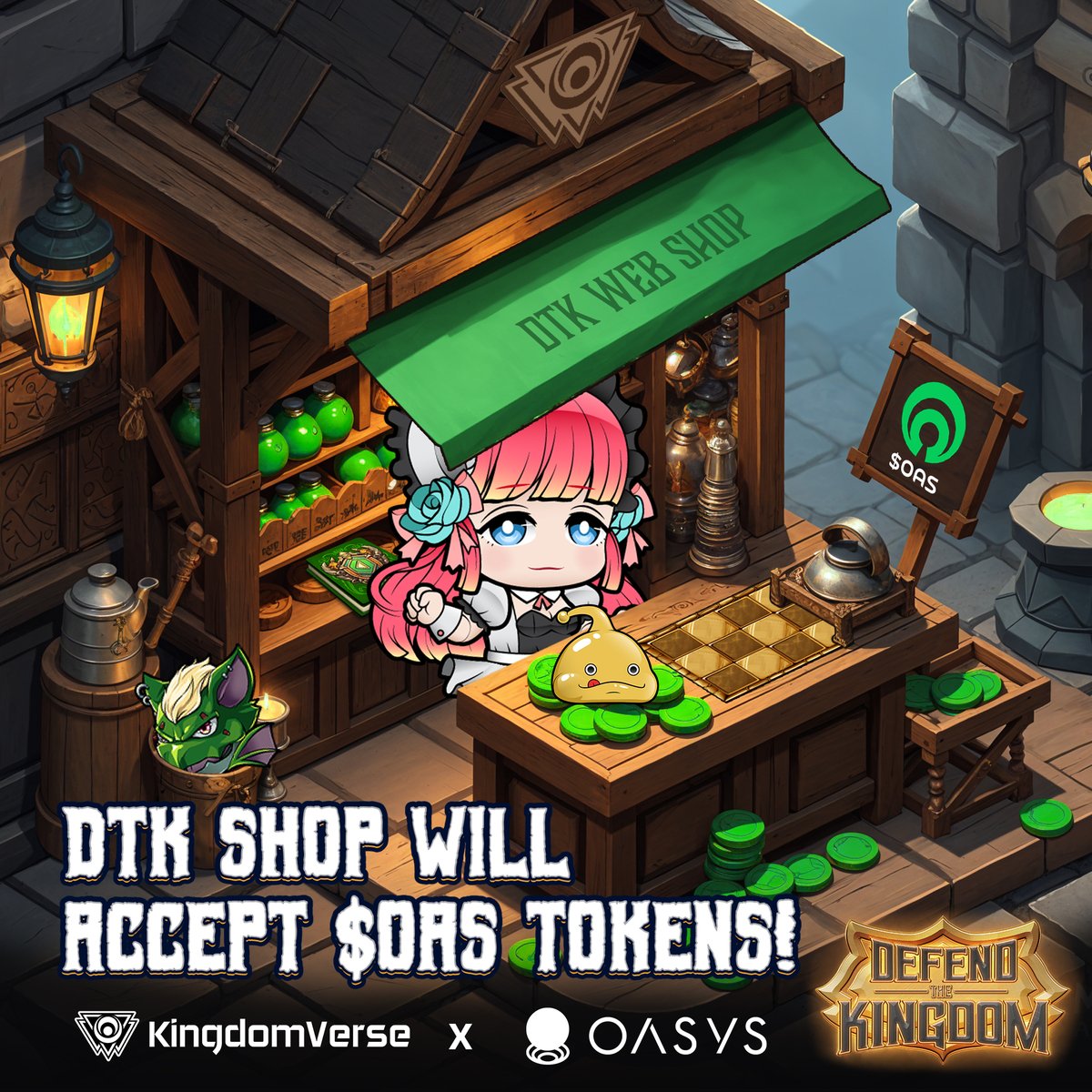 Kingdomverse_'s tweet photo. 🚀 Exciting news! We're teaming up with  @oasys_games @homeverse_games! 🎉 Starting November 1st, you can use $OAS to snag in-game items in our DTK web shop for Defend the Kingdom! 🏰⚔️ Get ready to elevate your gaming experience! https://t.co/uSDOTm18iY