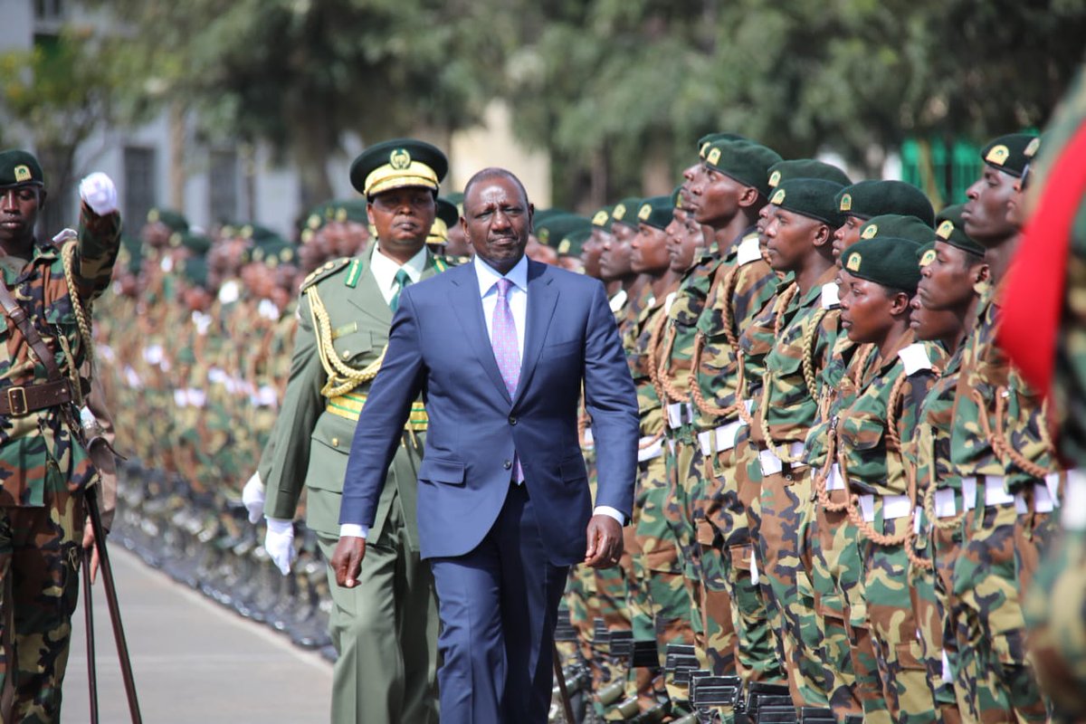 KeForestService's tweet photo. His Excellency Hon. Dr. @WilliamsRuto, President of the Republic of Kenya and Commander in Chief of the Defence Forces has arrived at the NYS Training College in Gilgil where 574 Inspector Cadets and Forester Trainees are set to pass out after 6 months of rigorous training. https://t.co/dV3uPA0CvF