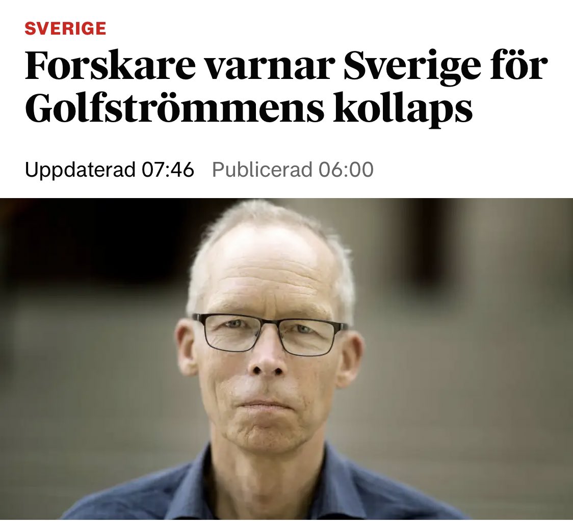 I ett öppet brev skriver 48 forskare till Nordens regeringar att risken för att Golfströmmen kollapsar kraftigt har underskattats – och att vår del av världen kan stå inför en klimatkatastrof om det värsta händer

 dn.se/sverige/forska…