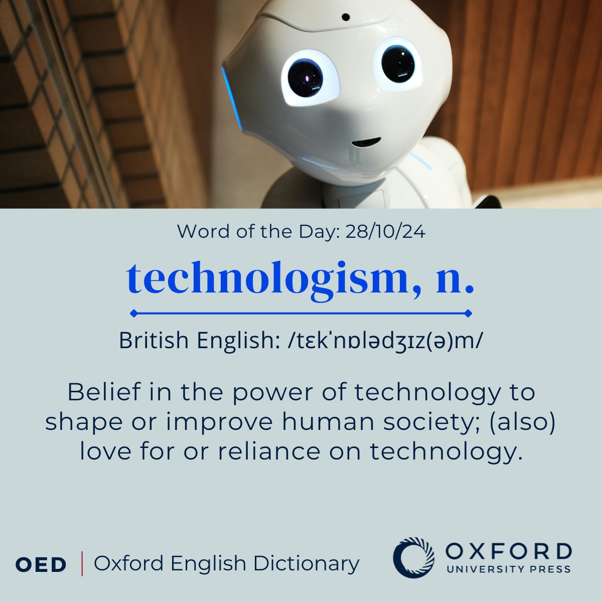 OED #WordOfTheDay: technologism, n. Belief in the power of technology to  shape or improve human society; (also) love for or reliance on technology.  View the entry: https://t.co/DkcdSHpTco
