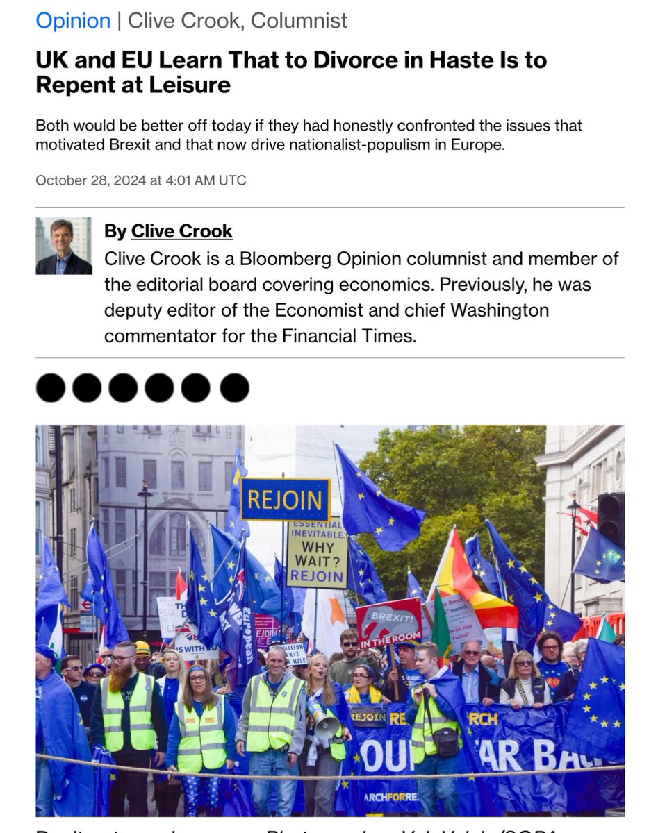 Bloomberg says, “Britain’s economic predicament is especially tragic – or comical, according to taste – because it’s so much a matter of bad timing.

Overshadowing the budget is the ongoing cost of Brexit. 

Keir Starmer rules out rejoining Europe’s single market, much less