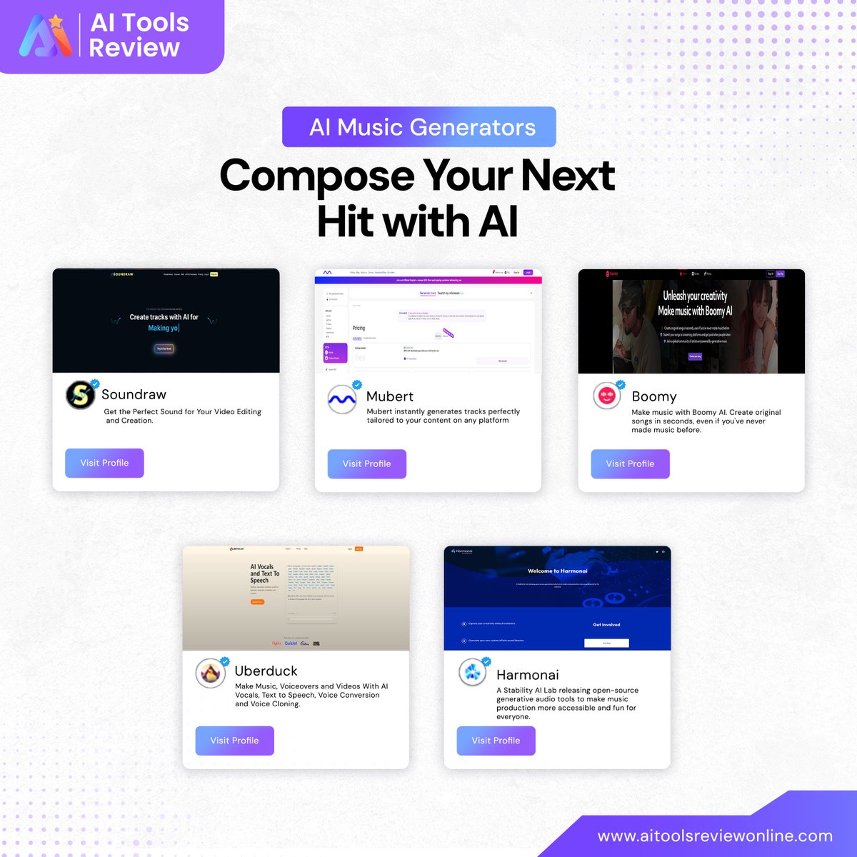 AIToolsReview's tweet photo. Discover the limitless potential of AI music generators Whether you're a seasoned musician or just starting, these tools allow you to effortlessly compose original melodies.

Claim Now: https://t.co/vrVU9KiKq6

#AITools #AIReviews #ArtificialIntelligence #TechToolsb #Aitech #Ai https://t.co/uQxAtRt5Xl