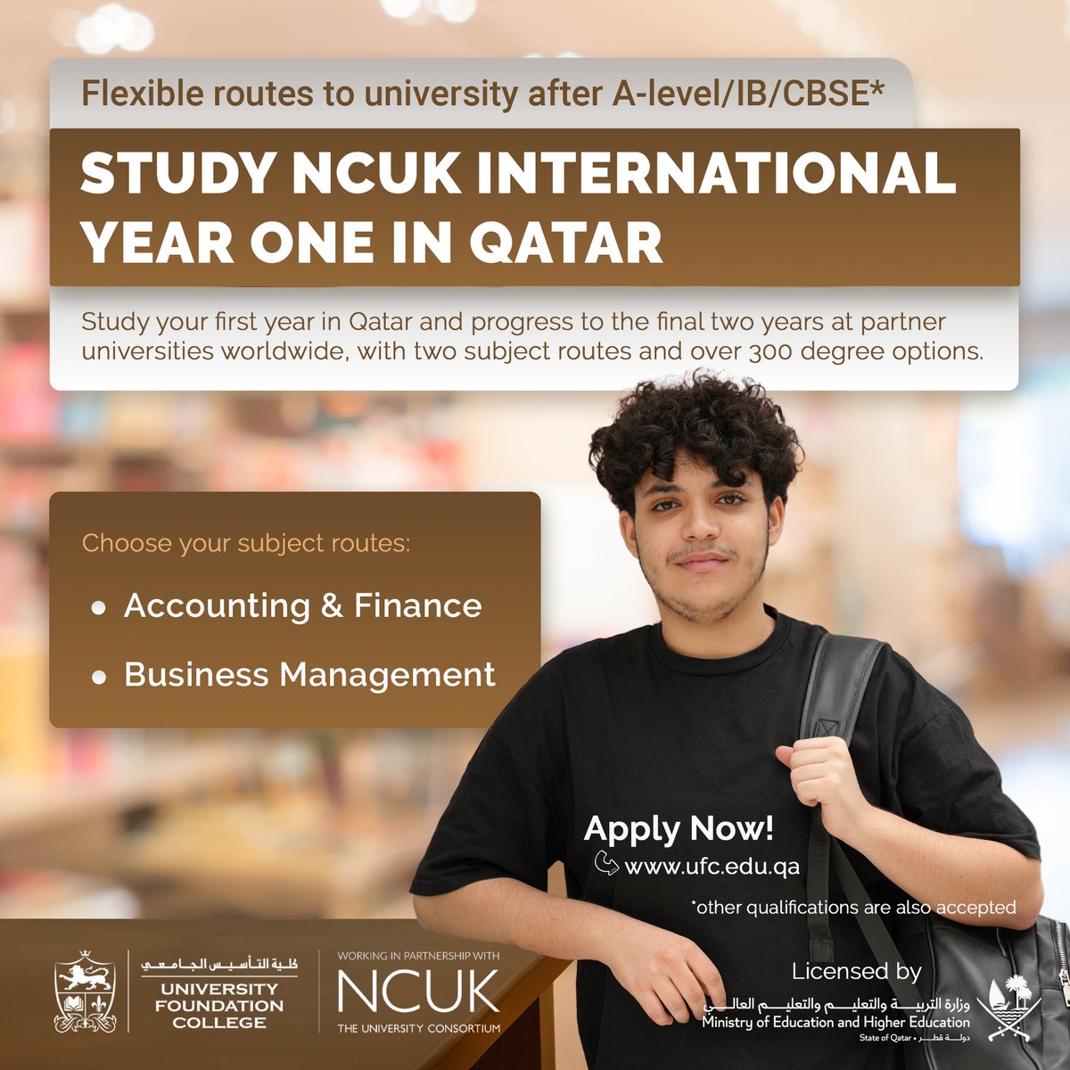 ufcdoha's tweet photo. Our NCUK International Year One (IYOne) programme allows you to study your first year in Qatar and progress to the final two years at partner universities worldwide, with two subject routes and over 300 degree options.

Admissions are open for November 2024!

#UKEducation #Qatar https://t.co/Z4ilpOeYRJ