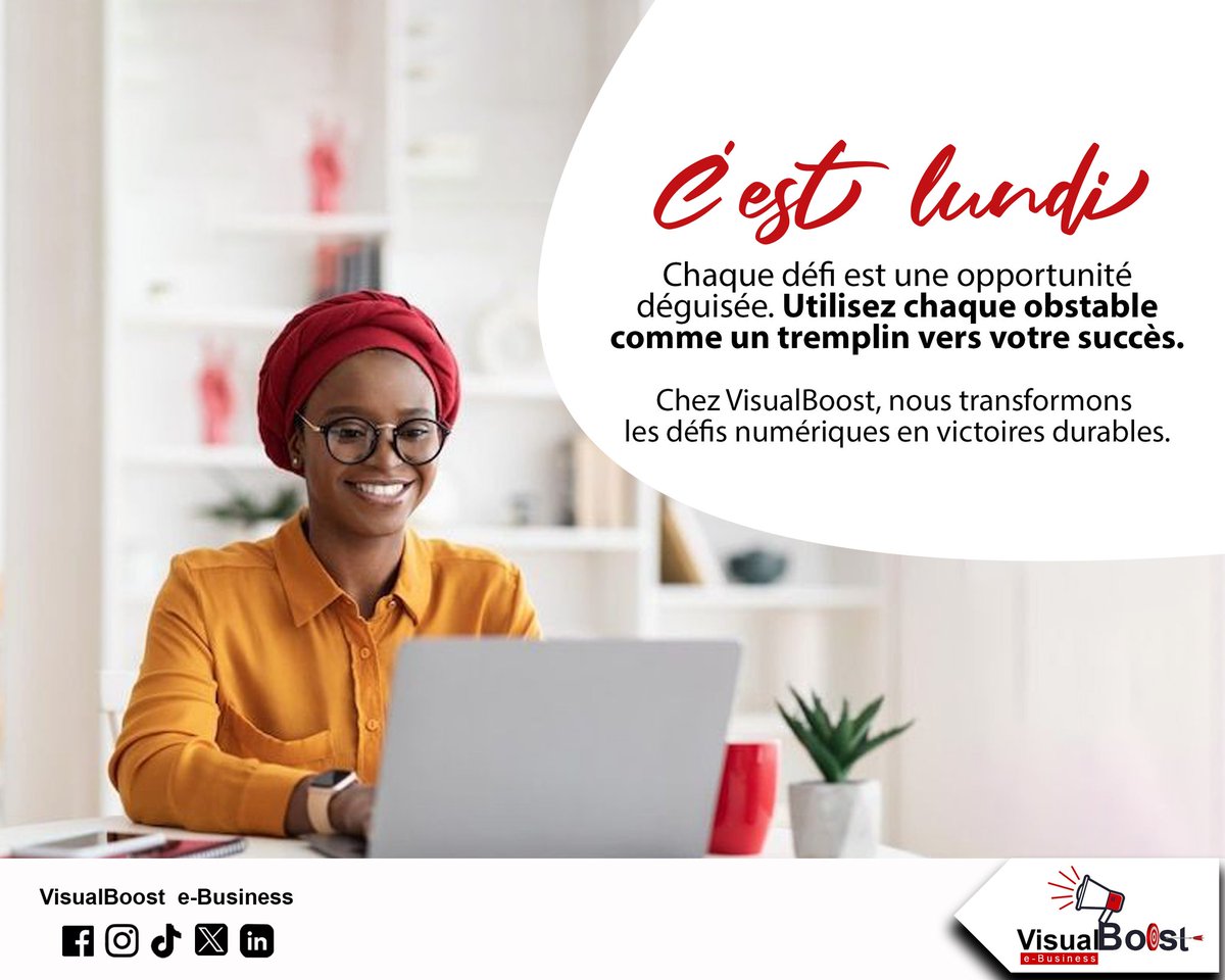 Visualboost_eB's tweet image. 𝗖&apos;𝗲𝘀𝘁 𝗹𝘂𝗻𝗱𝗶 

Chaque défi est une opportunité déguisée. Utilisez chaque obstacle comme un tremplin vers votre succès. 

Chez VisualBoost, nous transformons les défis numériques en victoires durables.

#agencemarketing
