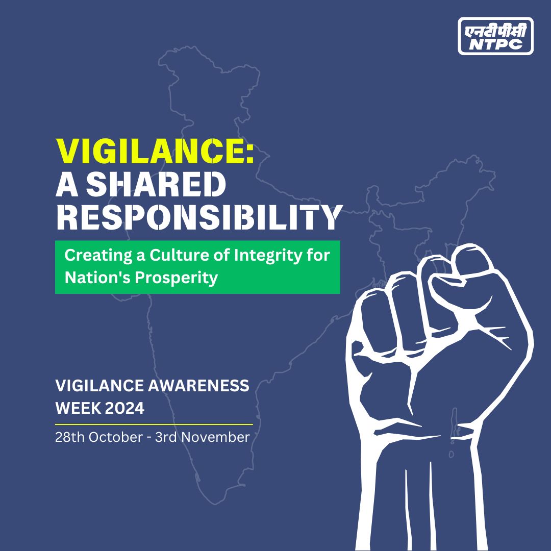 ntpclimited's tweet image. Join NTPC in observing Vigilance Awareness Week 2024 from 28th October to 3rd November. Let’s commit to integrity and transparency for a brighter future. 

#VigilanceAwarenessWeek #IntegrityFirst #PoweringProgressResponsibly #ntpcgreenenergy 

@MinOfPower @mlkhattar @CMDNTPC…