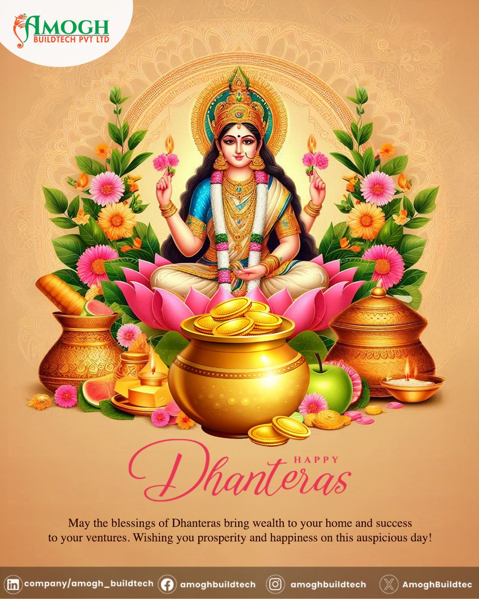 AmoghBuildtec's tweet photo. ✨ **Happy Dhanteras!** ✨

May this auspicious day bring an abundance of health, wealth, and prosperity into your life. 🪔💰

🙏✨ #HappyDhanteras #WealthAndProsperity #FestivalOfLights https://t.co/9DFRUR8R3W