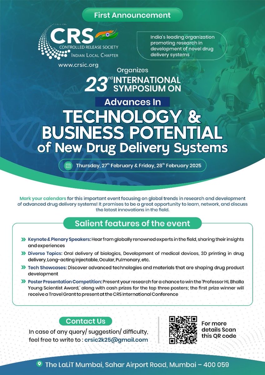Vandana Patravale (@vandanapatrava3) on Twitter photo Mark your calendar. Details will follow shortly.
<a href="/CRSScience/">Controlled Release Society</a> <a href="/CrsIndian/">CRS Indian Chapter</a> <a href="/ICTMumbai1933/">Institute of Chemical Technology</a> Mark your calendar. Details will follow shortly.
<a href="/CRSScience/">Controlled Release Society</a> <a href="/CrsIndian/">CRS Indian Chapter</a> <a href="/ICTMumbai1933/">Institute of Chemical Technology</a>